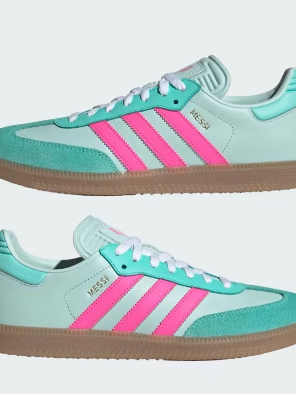 adidas Samba Messi Sneakers in Mint Green & Hot Pink